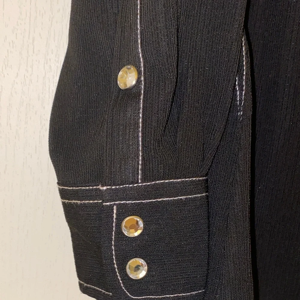 Black Embroidered Button Down Shirt - Picture 3 of 9